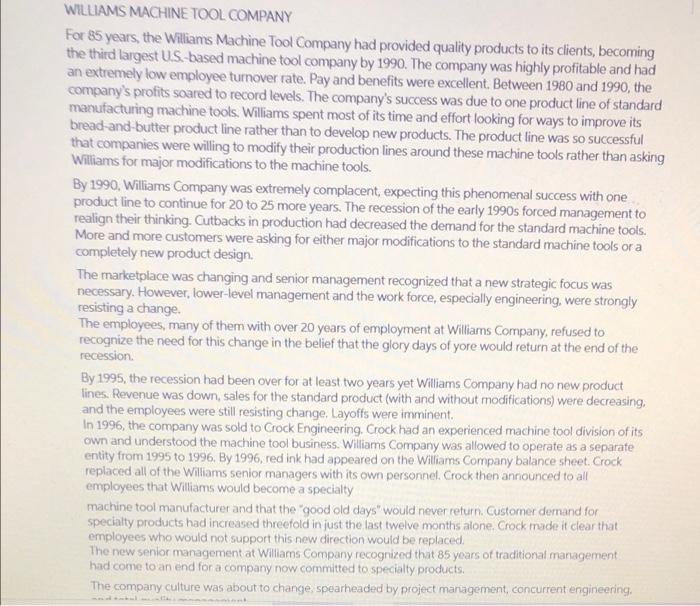 Solved is project management the real reason why williams