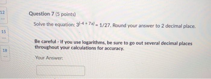 Solved 12 Question 7 (5 points) Solve the equation: 3(-4 + | Chegg.com