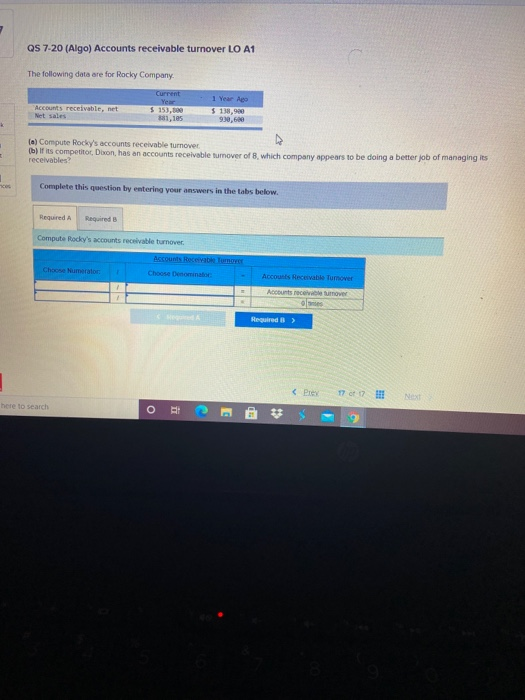 Solved QS 7-20 (Algo) Accounts Receivable Turnover LO A1 The | Chegg.com
