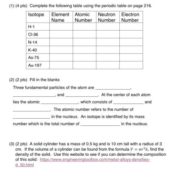 Solved (1) (4 pts) Complete the following table using the | Chegg.com