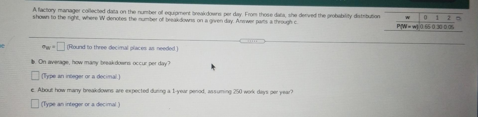 Solved A factory manager collected data on the number of | Chegg.com