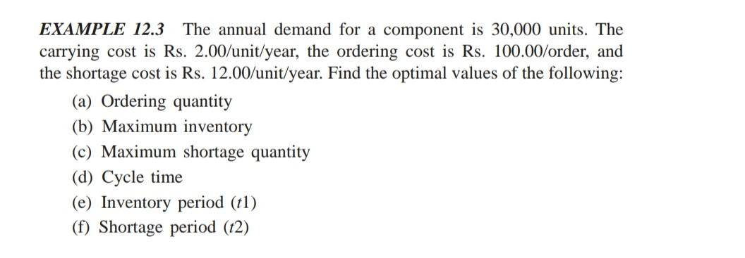 Solved EXAMPLE 12.3 The annual demand for a component is | Chegg.com