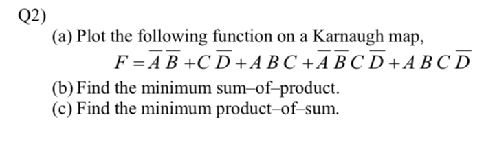 Solved Q2)(a) ﻿Plot The Following Function On A Karnaugh | Chegg.com