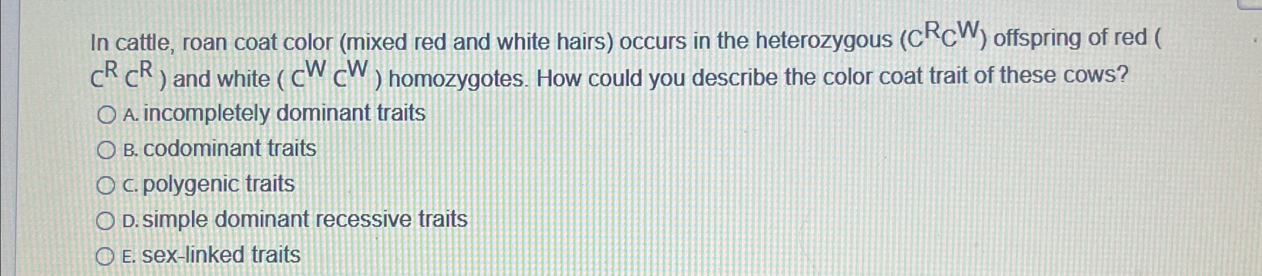 Solved In cattle, roan coat color (mixed red and white