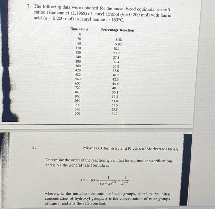 Solved 7. The following data were obtained for the