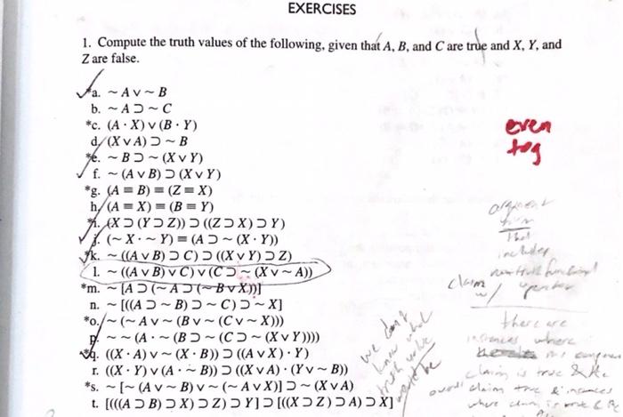 Solved EXERCISES 1. Compute The Truth Values Of The | Chegg.com