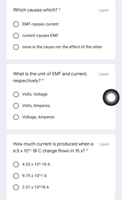 Solved Which causes which?* 1 point EMF causes current | Chegg.com