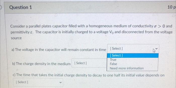 Solved Consider a parallel plates capacitor filled with a | Chegg.com