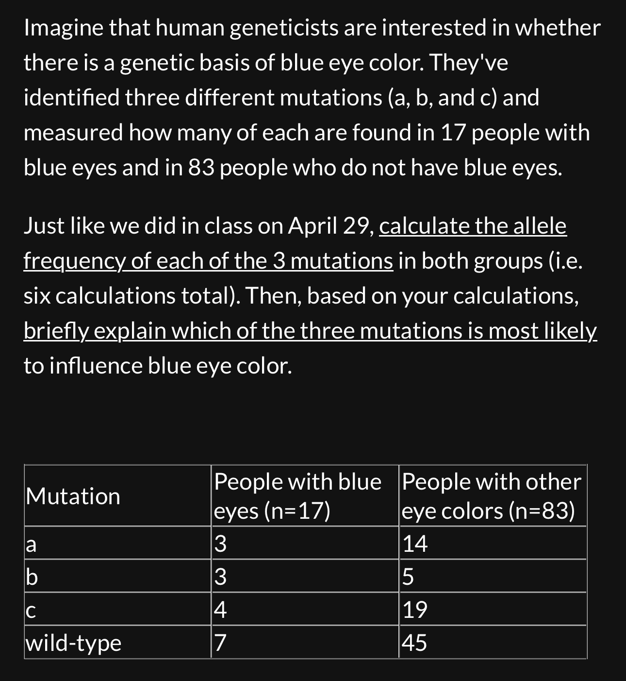 Solved Imagine that human geneticists are interested in | Chegg.com