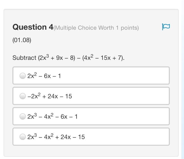 Solved Question 4(Multiple Choice Worth 1 points) (01.08) | Chegg.com
