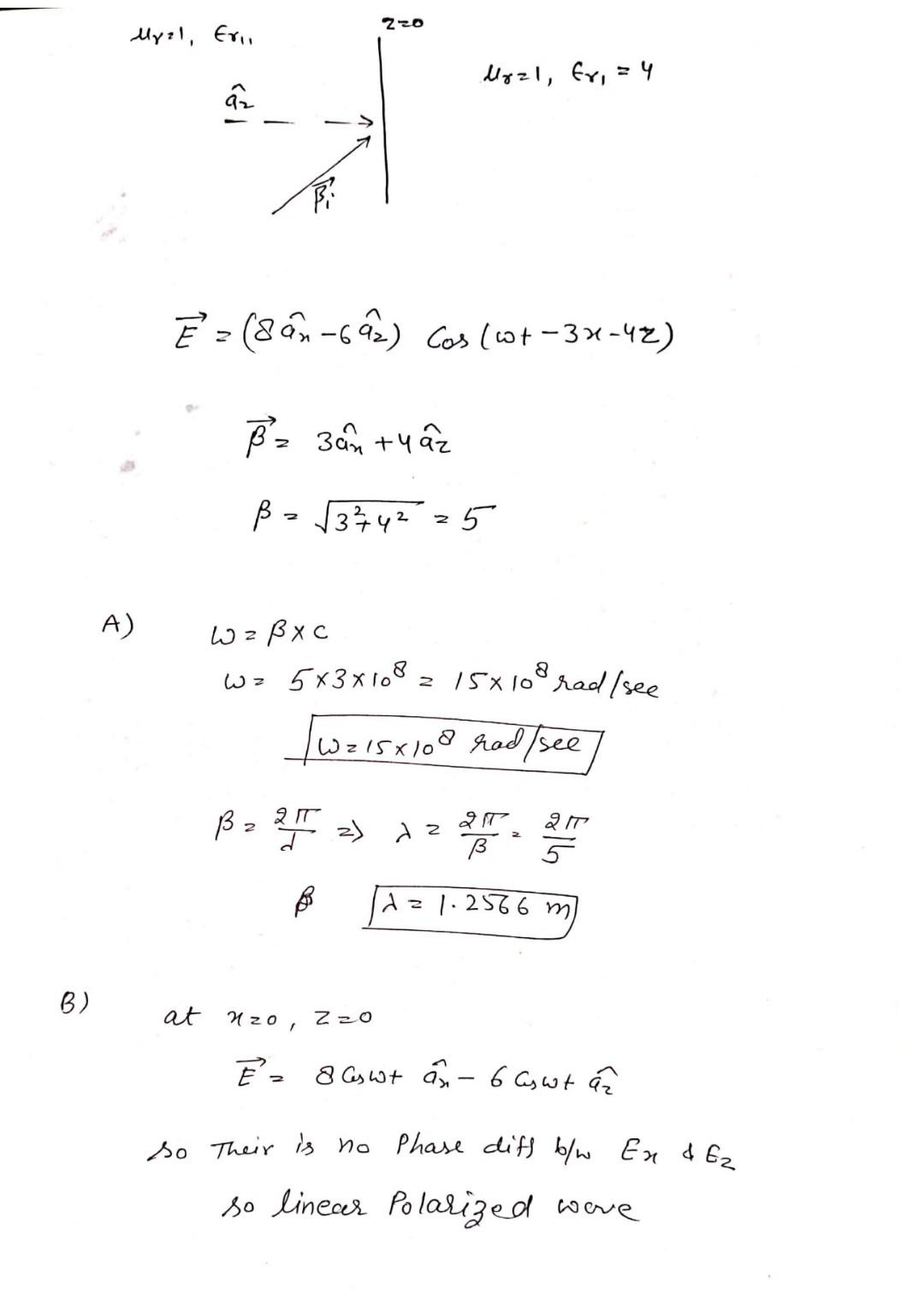 Solved A Uniform Plane Wave In Air With E 8 A 6 A Chegg Com