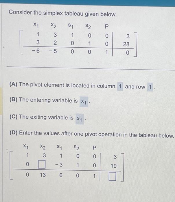 Solved Consider the simplex tableau given below. | Chegg.com