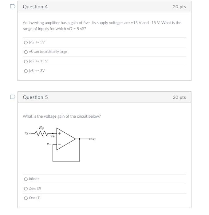 Solved An Inverting Amplifier Has A Gain Of Five. Its Supply | Chegg.com