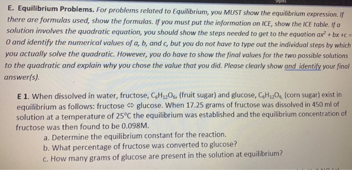 Solved Styles E. Equilibrium Problems. For problems related | Chegg.com