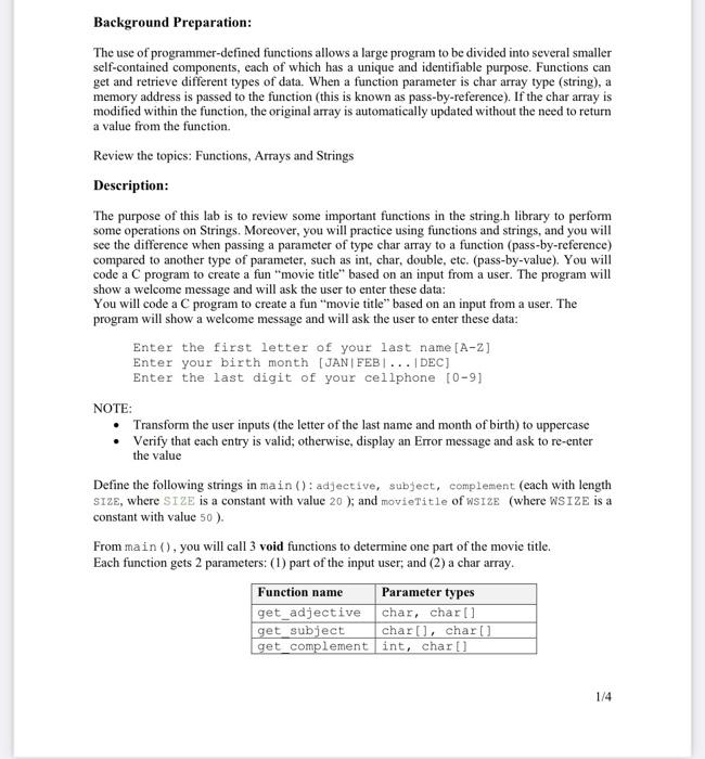 Solved Background Preparation: The use of programmer-defined