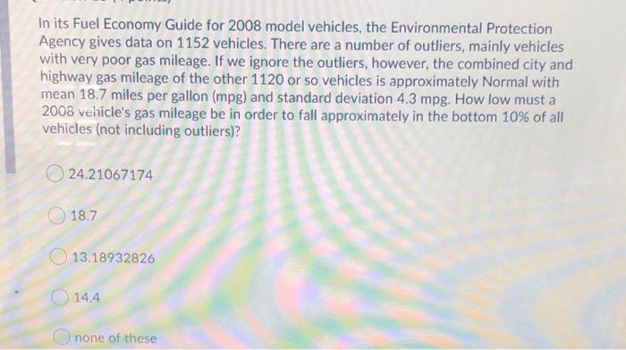 Solved In Its Fuel Economy Guide For 2008 Model Vehicles Chegg
