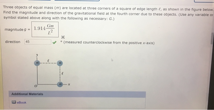 Solved Three objects of equal mass (m) are located at three | Chegg.com