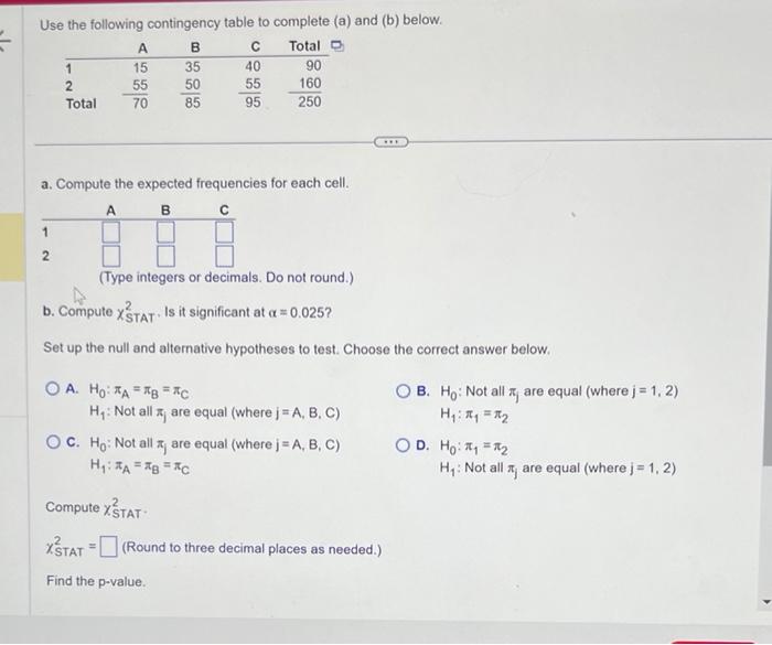 Solved Use The Following Contingency Table To Complete (a) | Chegg.com