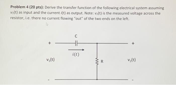 Solved Problem 4 (20 pts): Derive the transfer function of | Chegg.com
