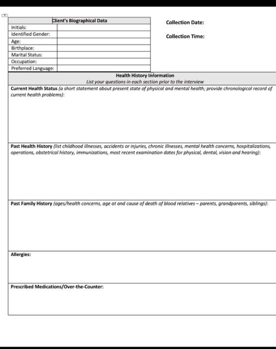 Solved Client's Biographical Data Collection Date: Initials: | Chegg.com