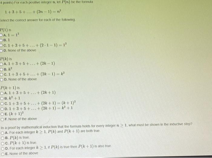 Solved 4 points) For each positive integer Ti, let P(n) be | Chegg.com