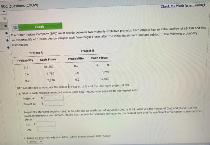 Solved EOC Questions (CNOW) Check My Work (2 remaining) | Chegg.com