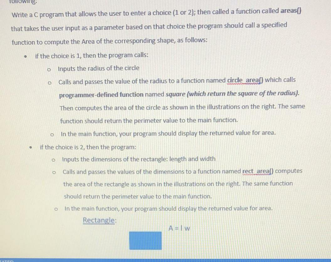 Solved 10lowing Write a C program that allows the user to | Chegg.com
