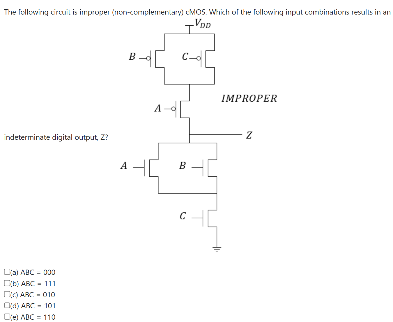 Solved The following circuit is improper | Chegg.com