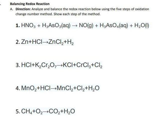 Solved Balancing Redox Reaction A. Direction: Analyze and | Chegg.com