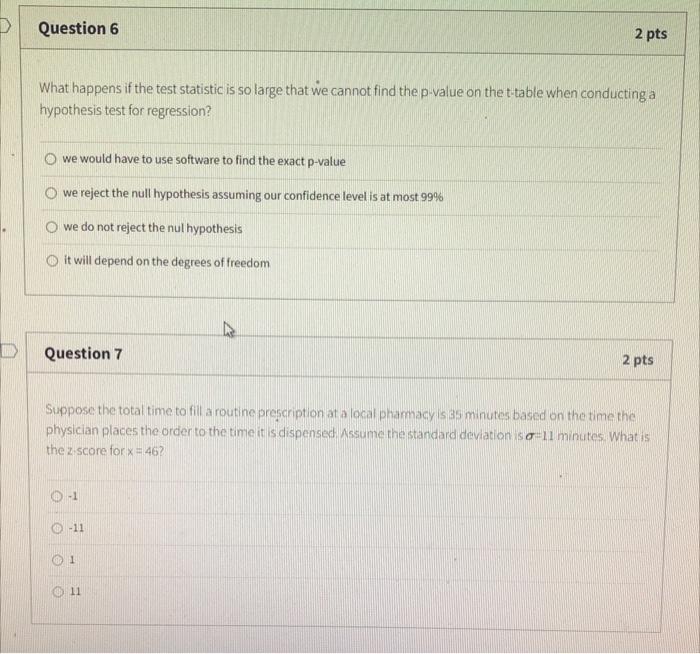 Solved Question 6 2 pts What happens if the test statistic | Chegg.com