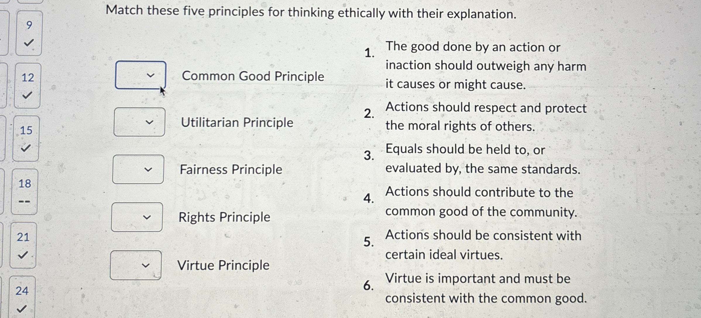 Solved Match these five principles for thinking ethically | Chegg.com