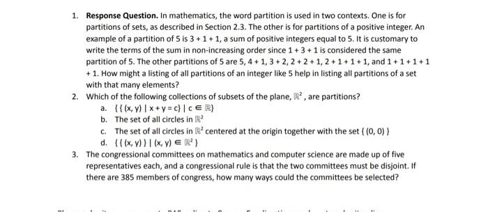 Solved 1. Response Question. In mathematics, the word | Chegg.com