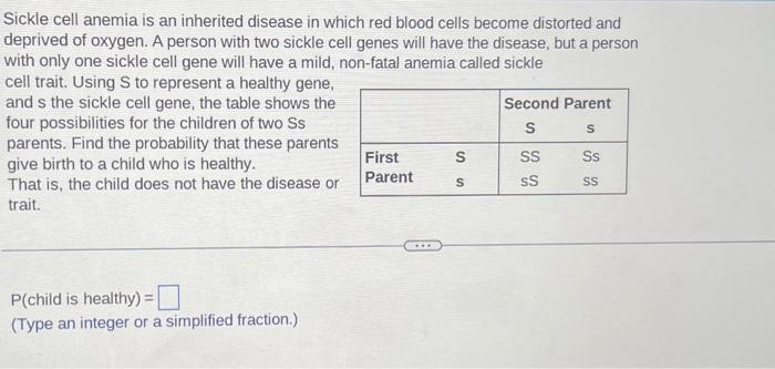 Solved Sickle cell anemia is an inherited disease in which | Chegg.com