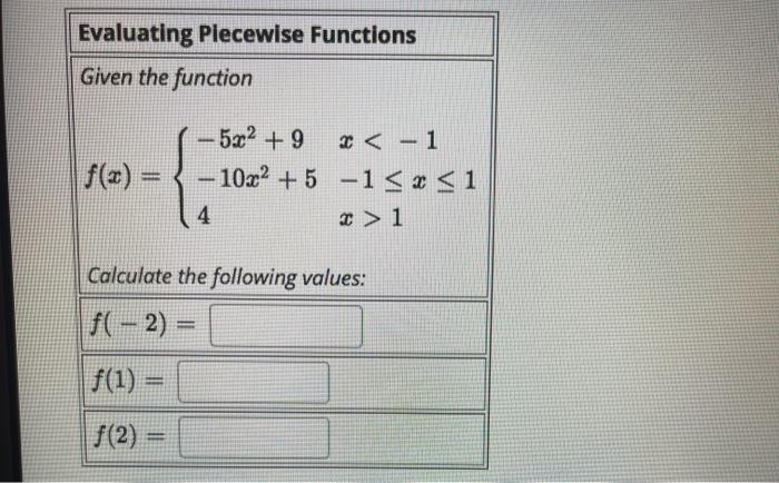 Solved Evaluating Piecewise Functions Given the function | Chegg.com