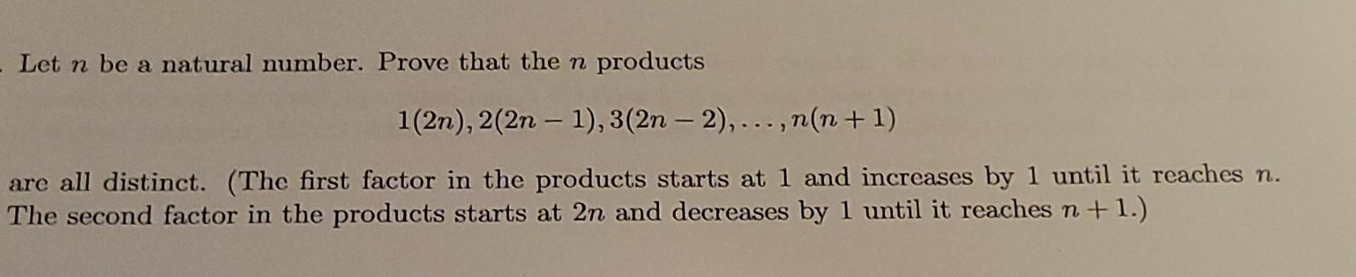 Solved Let N Be A Natural Number. Prove That The N Products | Chegg.com