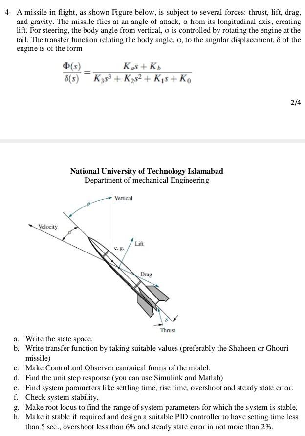 Solved 4- A missile in flight, as shown Figure below, is | Chegg.com