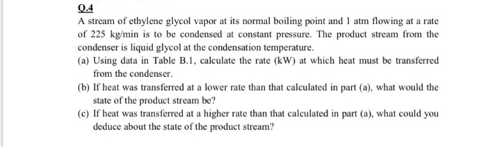 Solved 0.4 A stream of ethylene glycol vapor at its normal Chegg