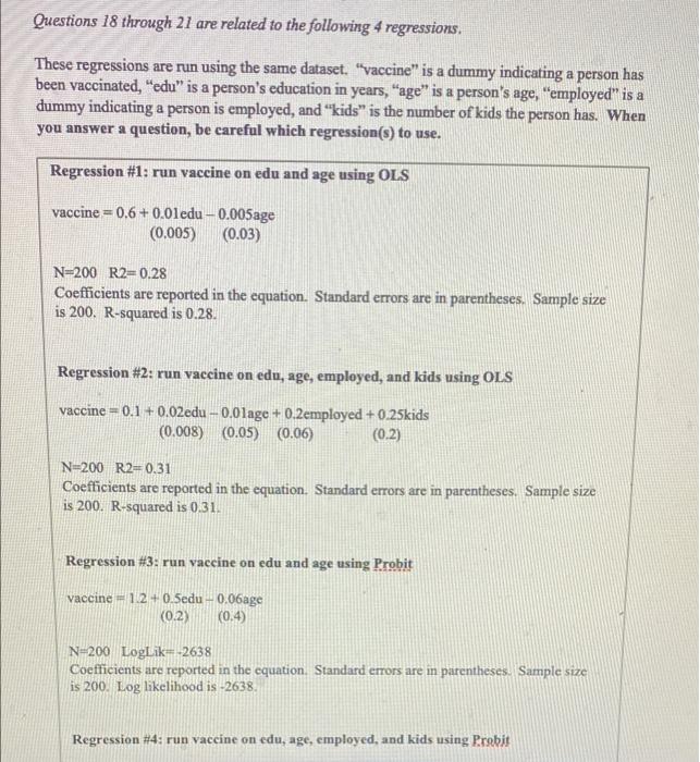 Solved Questions 18 through 21 are related to the following | Chegg.com