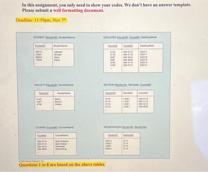 In this assignment, you only need to show your codes. | Chegg.com