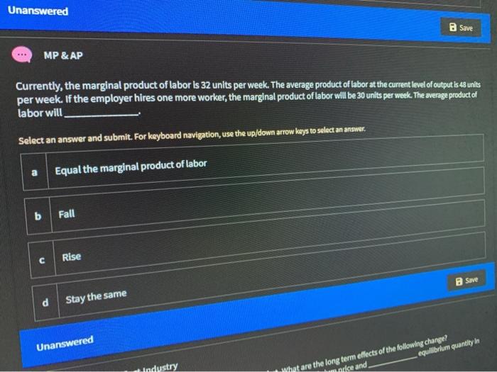 Solved Unanswered B Save MP & AP Currently, The Marginal | Chegg.com