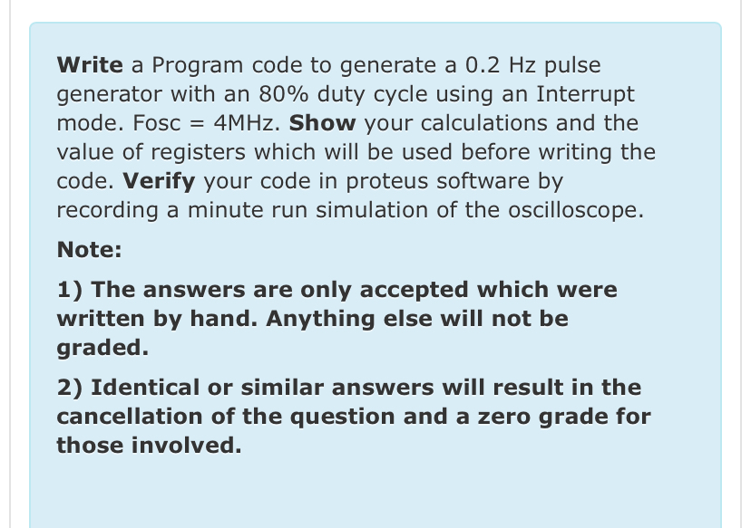 Solved Write a Program code to generate a 0.2 ﻿Hz pulse | Chegg.com