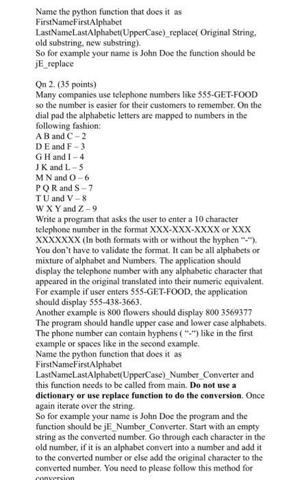 Name the python function that does it as | Chegg.com