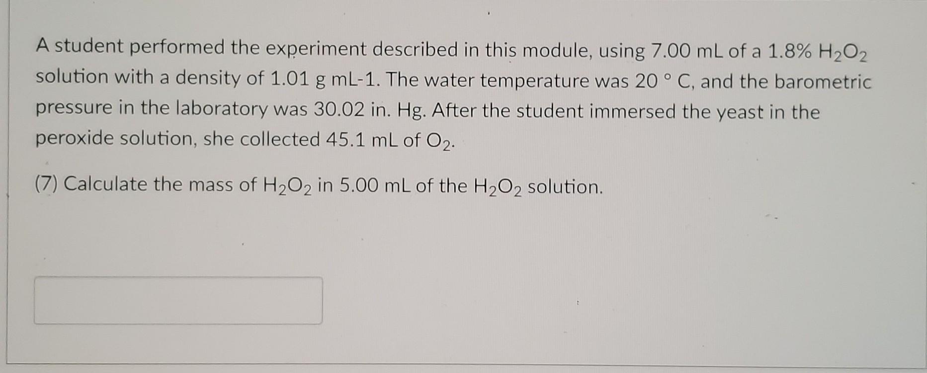Solved A student performed the experiment described in this | Chegg.com