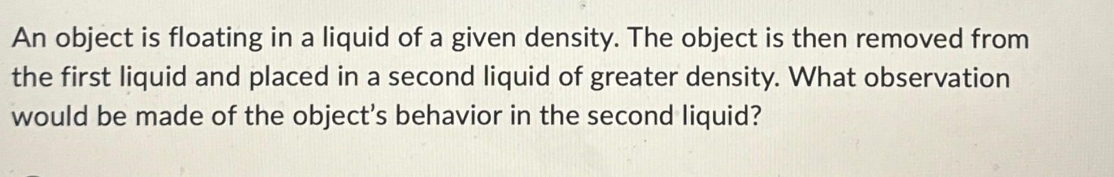 Solved An object is floating in a liquid of a given density. | Chegg.com