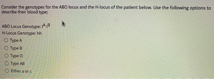 Solved Consider the genotypes for the ABO locus and the | Chegg.com