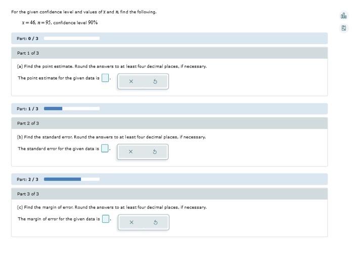 Solved For the given confidence level and values of x and u, | Chegg.com