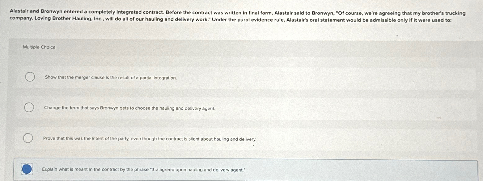 Solved Multiple ChoiceShow that the merger clause is the | Chegg.com