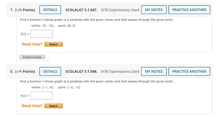 Solved Find a function f whose graph is a parabola with the | Chegg.com