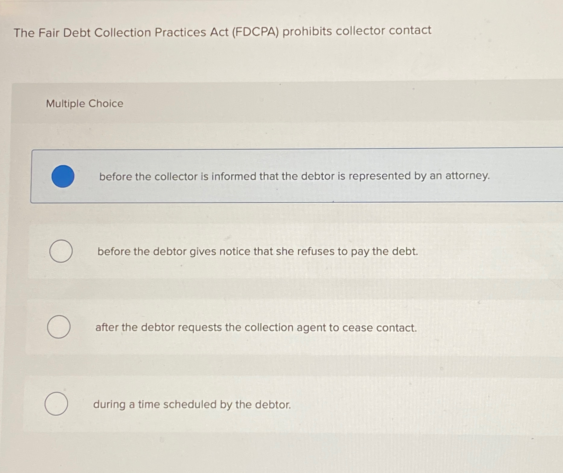 the fair debt collection practices act fdcpa prohibits collector contact