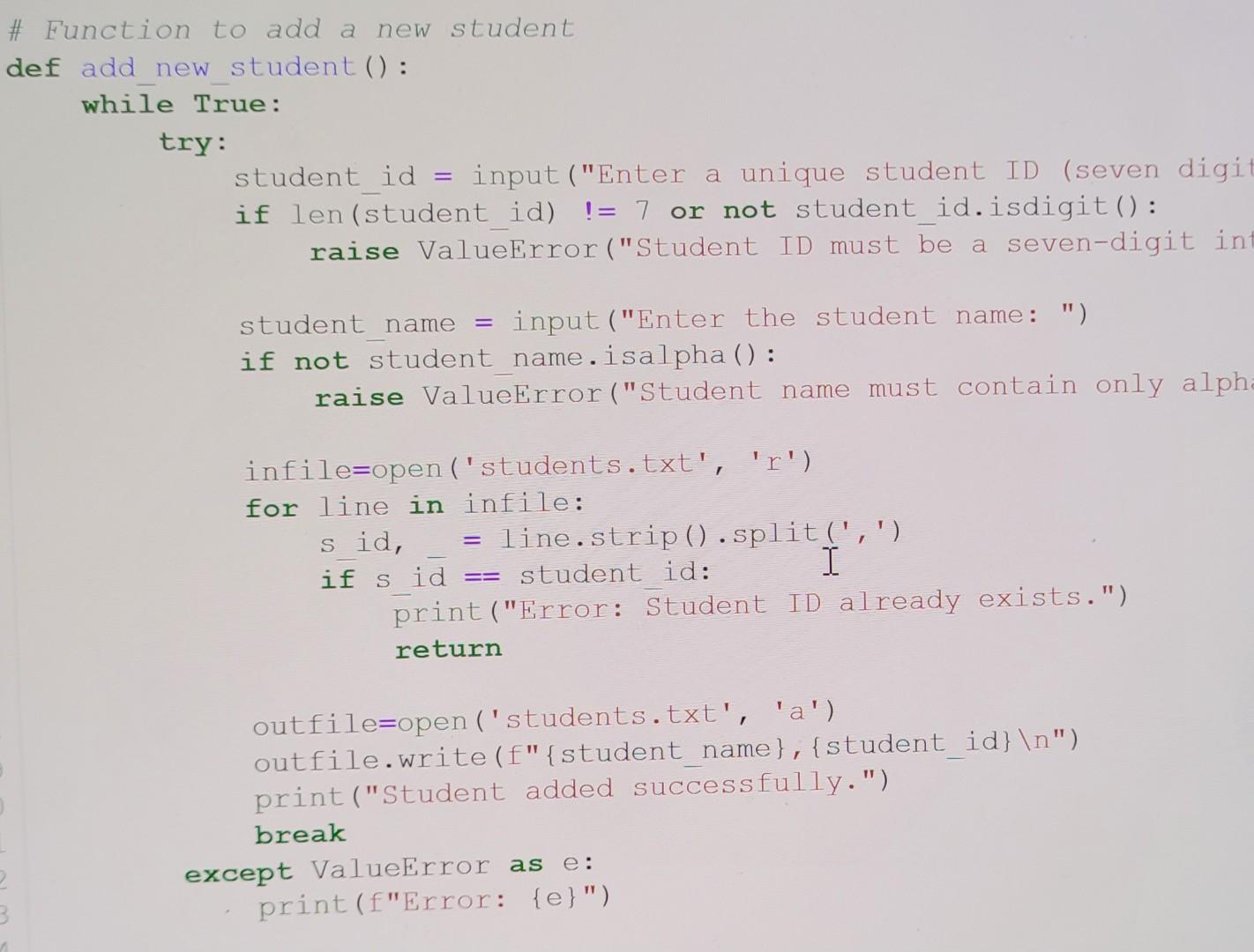 Solved 4. Add a new student The user should enter a unique | Chegg.com
